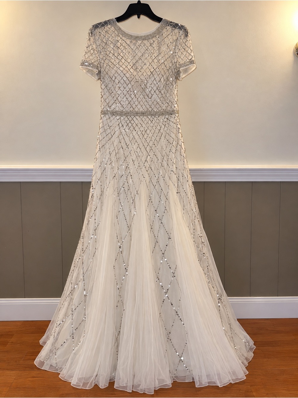Elegant Ivory Beaded Tulle Evening Gown